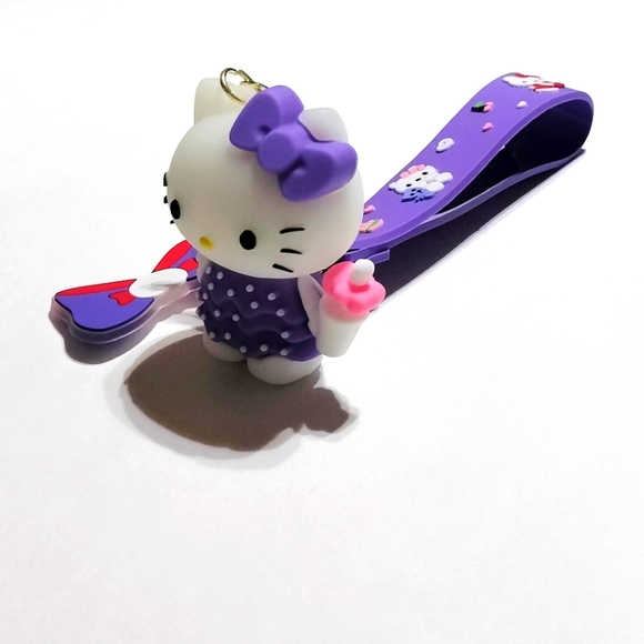 Hello Kitty 3D Keychain Purple Wrist Strap, NEW - Picture 3 of 4
